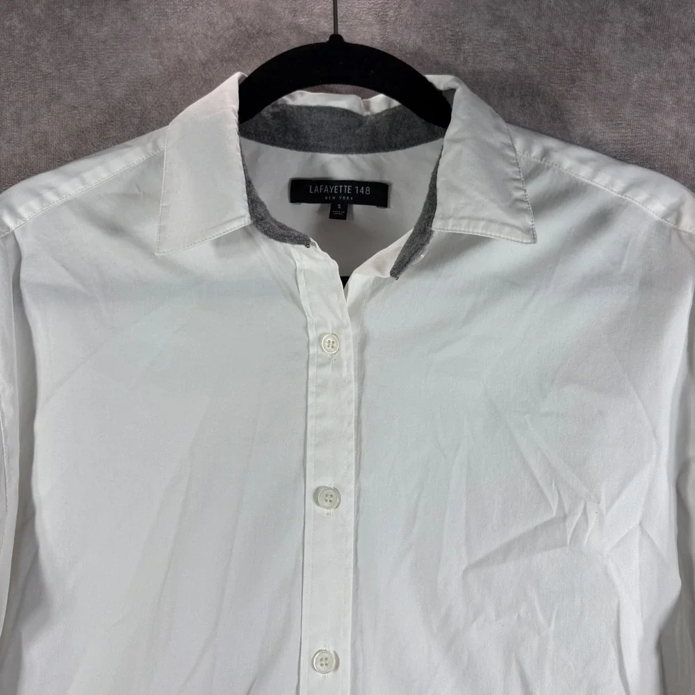 Lafayette 148 Button Down Shirt Womens‎ Small White Beaded Trim Long Sleeve Top - Picture 2 of 10